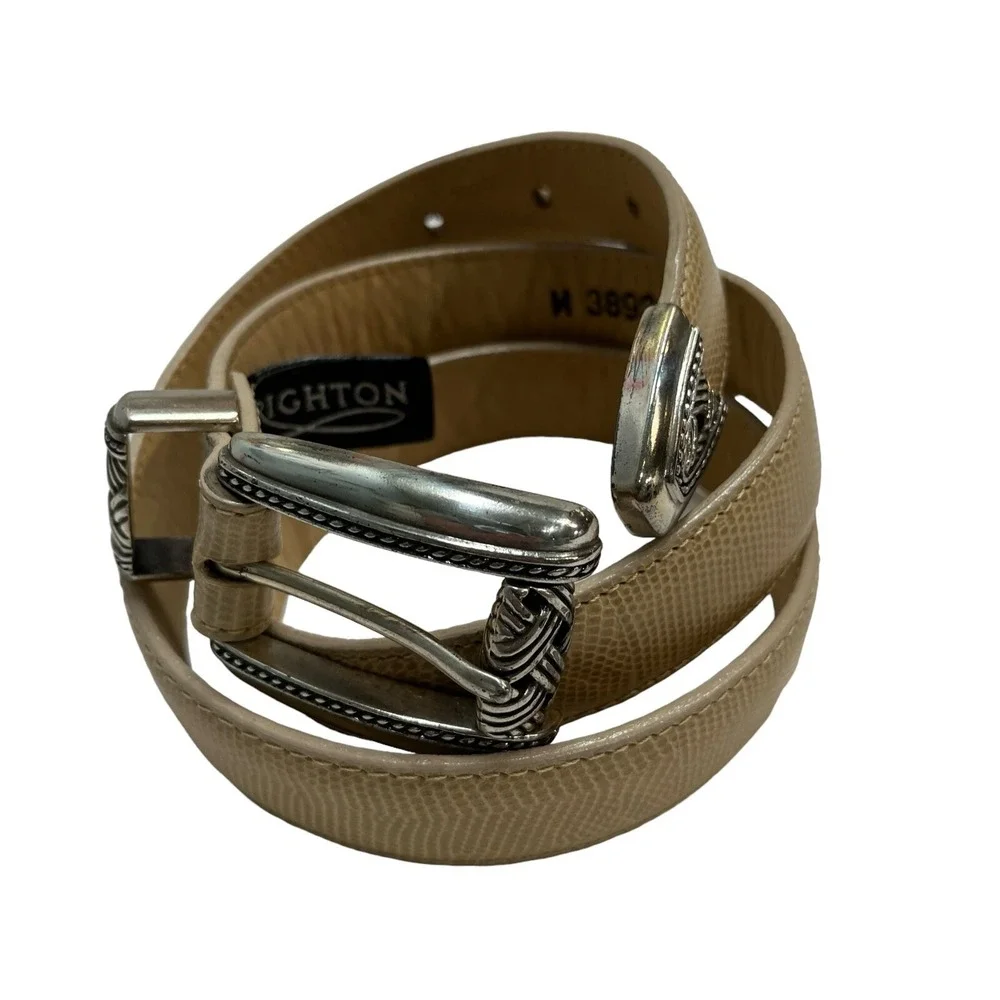 Vintage Brighton Belt M Light Tan‎ Faux Embossed Leather Western Silver Tip
